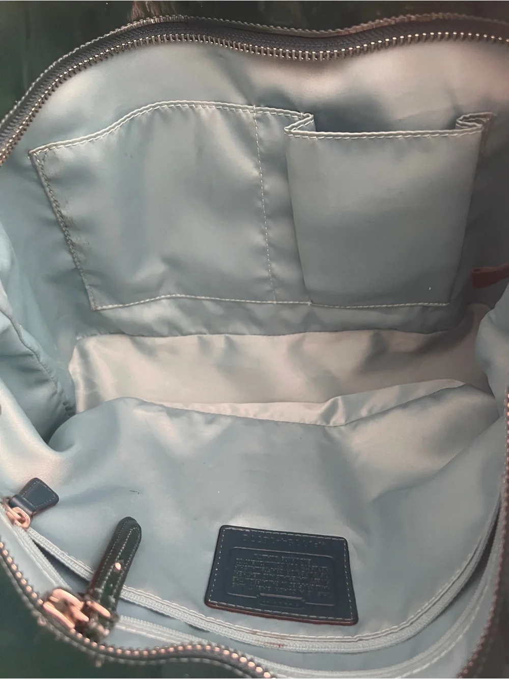 Coach Forest Green Patent Leather Tote with Chain-Accent Straps